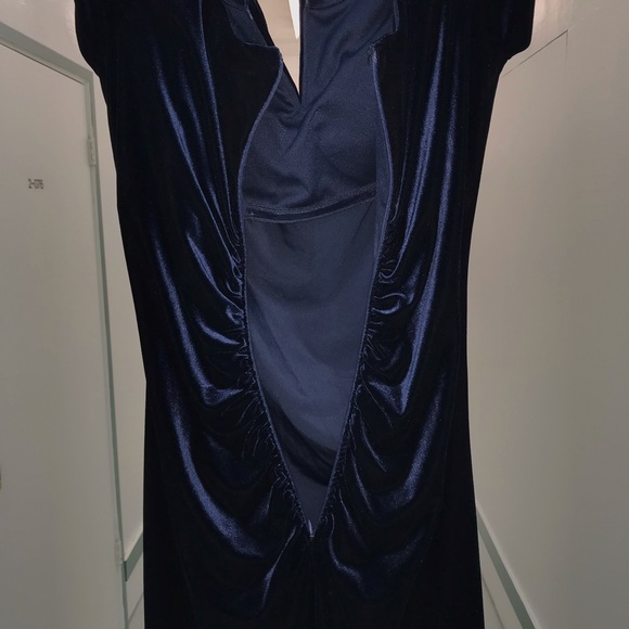 X by Xscape Dress Deep Blue Velvety Ruching Back with Long Slit size 14 - Picture 10 of 16